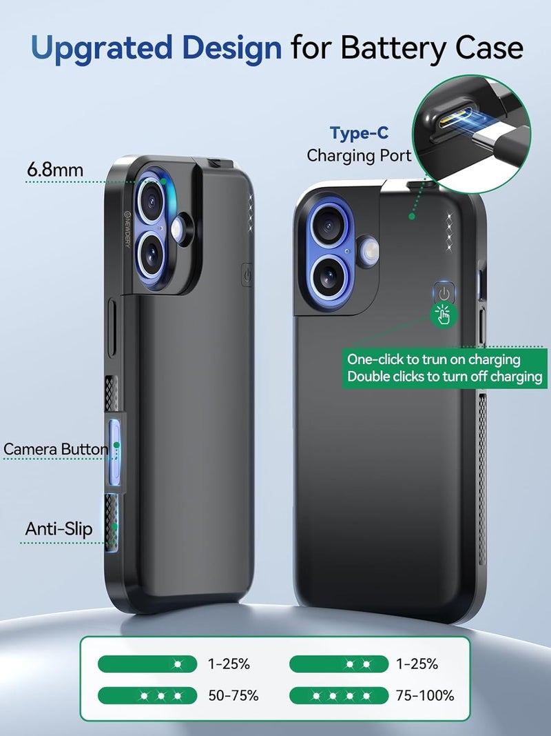 Newdery Battery Case for iPhone 16 Series (iPhone 16-5000mAh) Black - Image 5